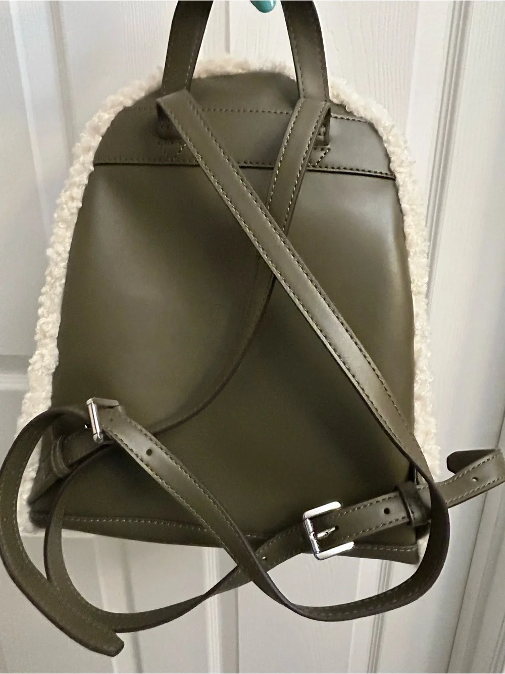 Michael Kors Olive Suede Backpack with Cream Faux Shearling Trim